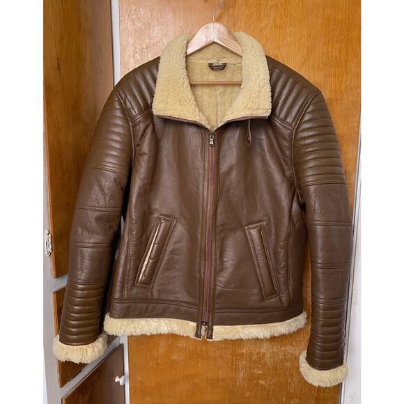 Men's B3 Flight Pilot RAF Aviator Shearling Sheepskin Leather Bomber Jacket Sz M - Picture 2 of 12